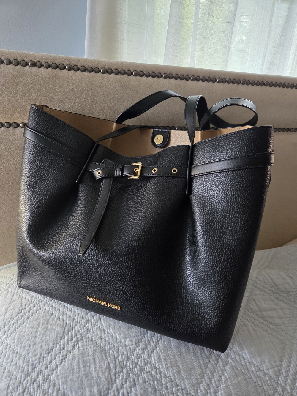 Michael Kors Emilia East West Black Pebbled Leather Tote